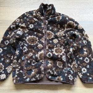 Abercrombie Fitch Jacket Men Medium Floral Fleece Sherpa Full Zip Mock Neck